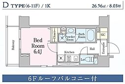 レジディア笹塚III 7階1Kの間取り