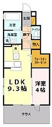 アムール光が丘A 1階1LDKの間取り