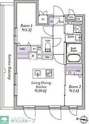 アトリオフラッツ高円寺ノース 5階2LDKの間取り