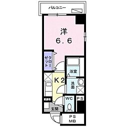 笹山ハイツ 5階1Kの間取り