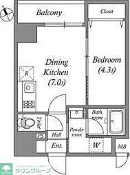 クオリタス浜田山 1階1DKの間取り