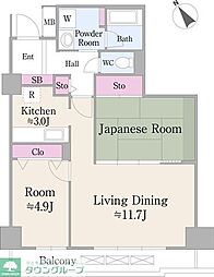 ハイエスト荻窪 13階2LDKの間取り