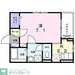 サンライズ下馬 3階1Kの間取り