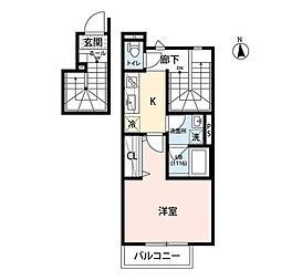 アムール下石神井 2階1Kの間取り