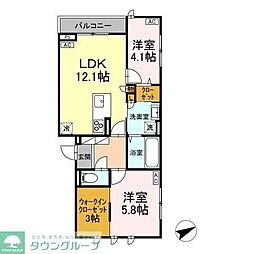D-comodo関前 2階2LDKの間取り