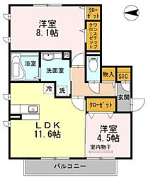 リブェール　ステラ 2階2LDKの間取り