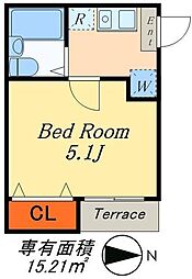 コム.エスパシオ若宮 1Kの間取図画像
