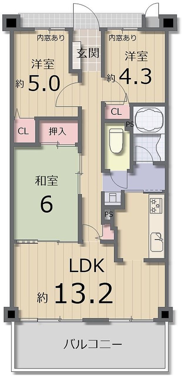 サン新北・シーサイドマンション(3LDK) 4階の間取り