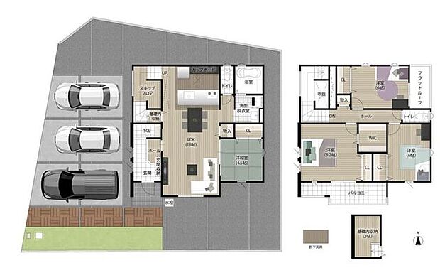 水回りを集約した動線設計で、家事がスムーズに進む住まい。ゆとりある18帖LDKにスキップフロアや洋和室で、家族のくつろぎ時間がより豊かに。