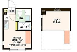 京成本線 京成小岩駅 徒歩10分の賃貸アパート 1階ワンルームの間取り