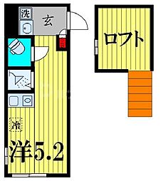 京成本線 京成小岩駅 徒歩8分の賃貸アパート 2階ワンルームの間取り
