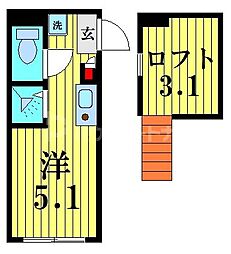 JR総武線 小岩駅 徒歩9分の賃貸アパート 2階ワンルームの間取り