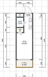 JR総武線 平井駅 徒歩13分の賃貸マンション 2階ワンルームの間取り