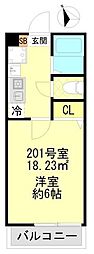 都営新宿線 一之江駅 徒歩10分の賃貸アパート 2階1Kの間取り