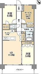 都営新宿線 船堀駅 徒歩10分の賃貸マンション 1階2SLDKの間取り