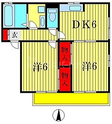 成田スカイアクセス 京成高砂駅 徒歩11分の賃貸アパート 2階2DKの間取り