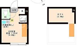 JR総武線 平井駅 徒歩7分の賃貸アパート 1階ワンルームの間取り