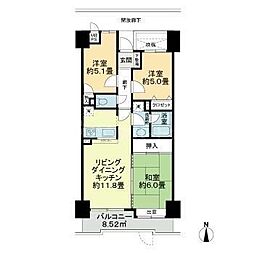 京成押上線 四ツ木駅 徒歩15分の賃貸マンション 5階3LDKの間取り