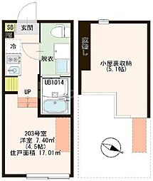 京成本線 江戸川駅 徒歩6分の賃貸アパート 2階1Kの間取り
