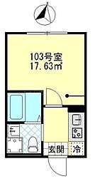 京成押上線 四ツ木駅 徒歩1分の賃貸アパート 1階1Kの間取り