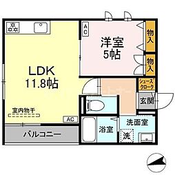 都営新宿線 篠崎駅 徒歩15分の賃貸マンション 2階1LDKの間取り