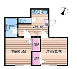 都営新宿線 篠崎駅 徒歩10分の賃貸アパート 2階2Kの間取り