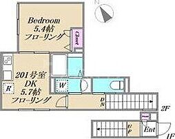 都営新宿線 船堀駅 徒歩11分の賃貸アパート 2階1DKの間取り