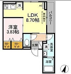 都営新宿線 瑞江駅 徒歩11分の賃貸アパート 2階1LDKの間取り