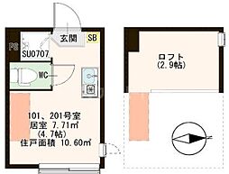 JR総武線 小岩駅 徒歩8分の賃貸アパート 1階ワンルームの間取り
