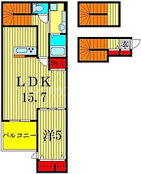 京成本線 京成小岩駅 徒歩5分の賃貸アパート 3階1LDKの間取り