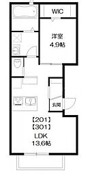 京成本線 江戸川駅 徒歩5分の賃貸アパート 3階1LDKの間取り