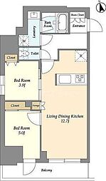 都営新宿線 船堀駅 徒歩9分の賃貸マンション 14階2LDKの間取り