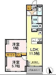 都営新宿線 一之江駅 徒歩18分の賃貸アパート 3階2LDKの間取り