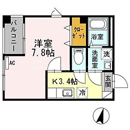 都営新宿線 瑞江駅 徒歩9分の賃貸マンション 2階1Kの間取り