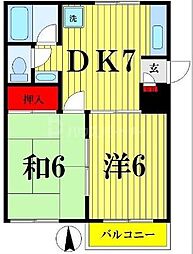 JR総武線 小岩駅 徒歩24分の賃貸アパート 2階2DKの間取り