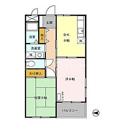 都営新宿線 船堀駅 徒歩26分の賃貸マンション 3階2DKの間取り