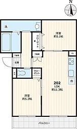 JR総武線 小岩駅 徒歩10分の賃貸マンション 2階2LDKの間取り