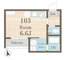 JR総武線 新小岩駅 徒歩9分の賃貸アパート 1階ワンルームの間取り
