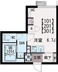 JR総武線 小岩駅 徒歩15分の賃貸マンション 2階ワンルームの間取り