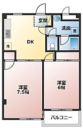ドリームライフA・K 2DKの間取図画像