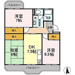 クリエートハイム竹原 3DKの間取図画像