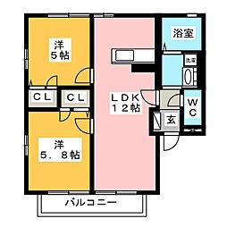 フェリアード 2LDKの間取図画像
