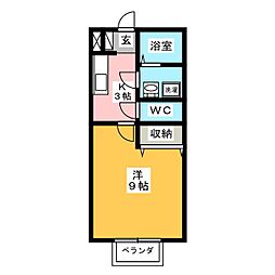 サンハイムカワムラB 1Kの間取図画像