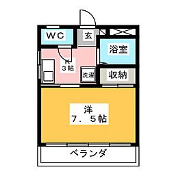 パインヒルズ 1Kの間取図画像