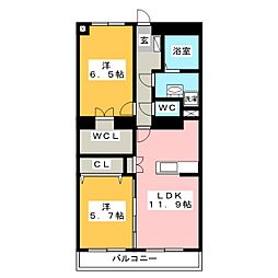 シェルコート 2LDKの間取図画像