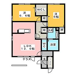 ラルーチェウーノ 2LDKの間取図画像