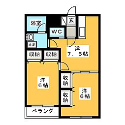 エスポワールKAZU 2DKの間取図画像