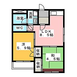 メゾン雅 2階2DKの間取り