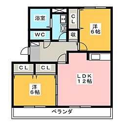 カーサグランドゥール 2LDKの間取図画像