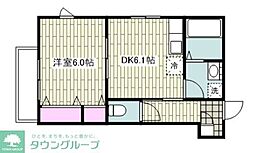 由比ガ浜ハイム 1DKの間取図画像